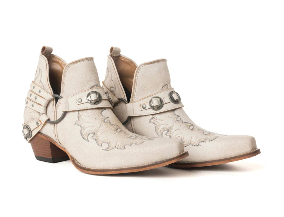 Myra Western Ember White Leather Embroidered Booties