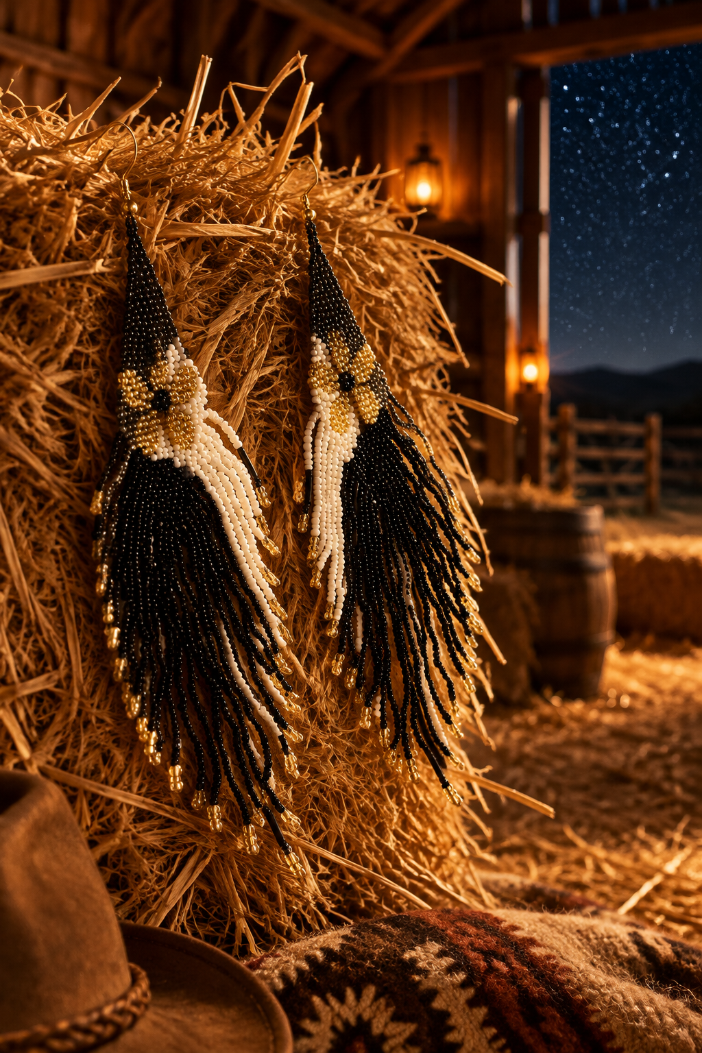 Moonlit Sage Beaded Fringe Earrings in Midnight Coal