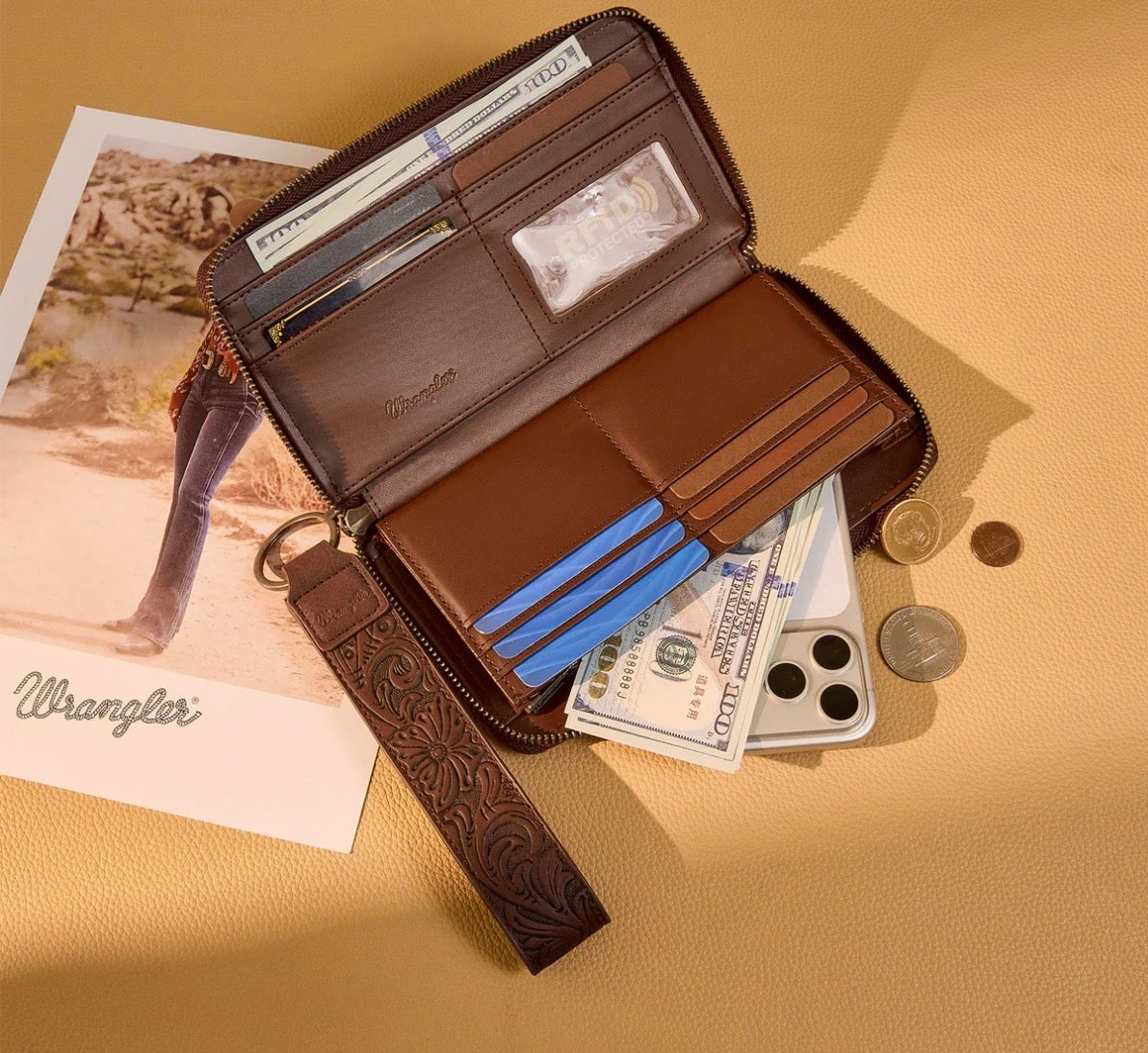 Wrangler Aztec Woven Zip-Around Wristlet Wallet