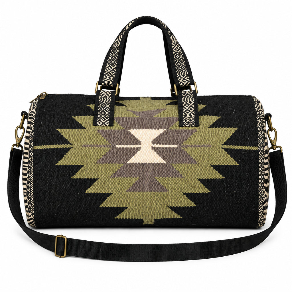 Black, Olive, Gray & Cream Western Duffel Travel Bag