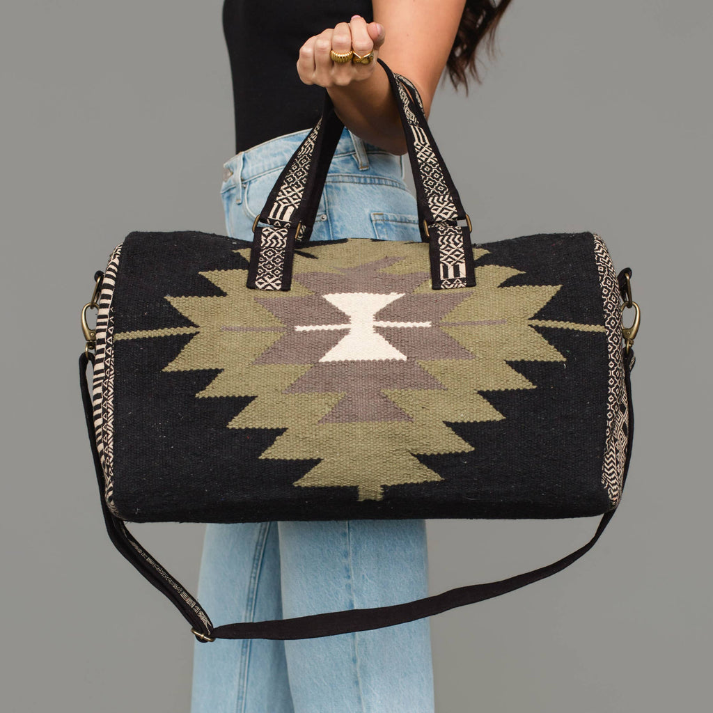 Black, Olive, Gray & Cream Western Duffel Travel Bag