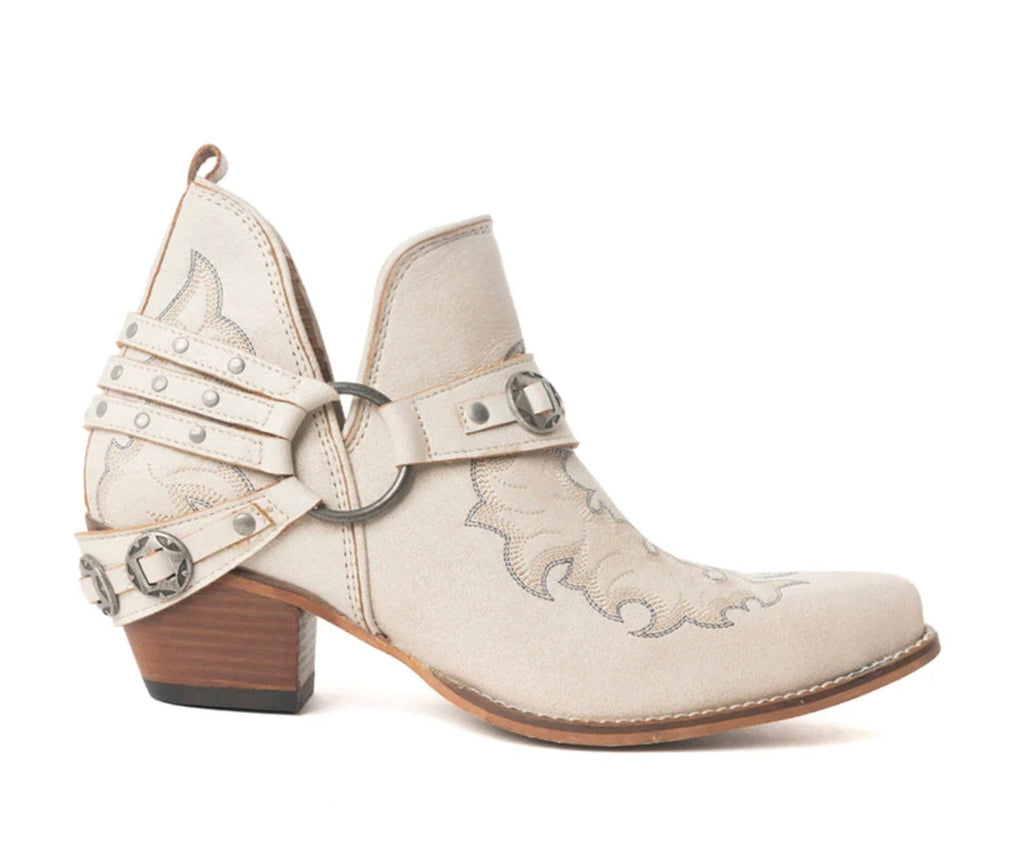 Myra Western Ember White Leather Embroidered Booties