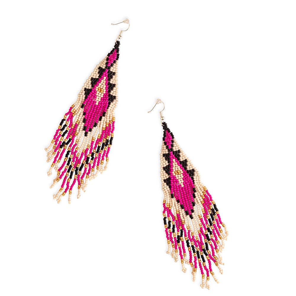 Leh-Onaki Magenta Beaded Statement Earrings