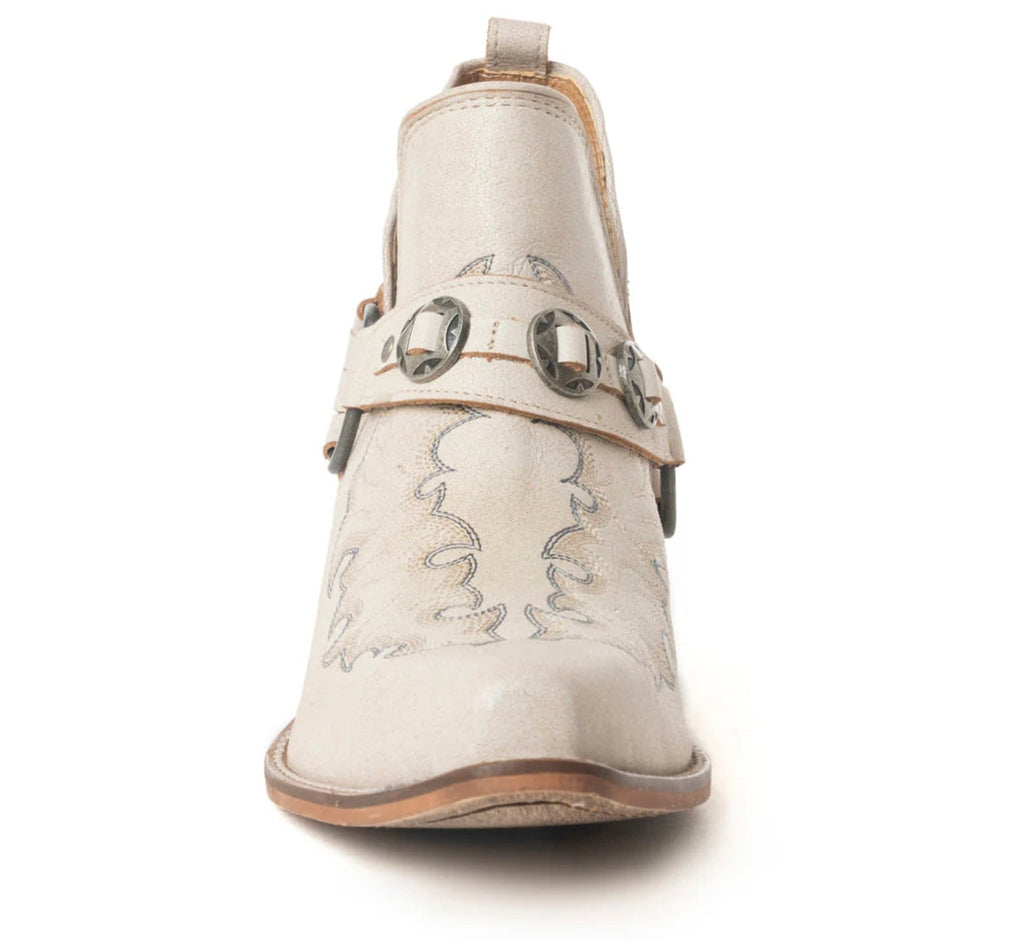 Myra Western Ember White Leather Embroidered Booties