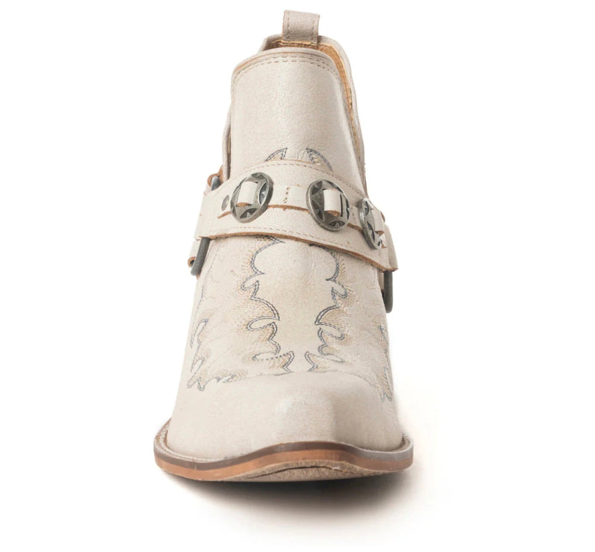 Myra Western Ember White Leather Embroidered Booties