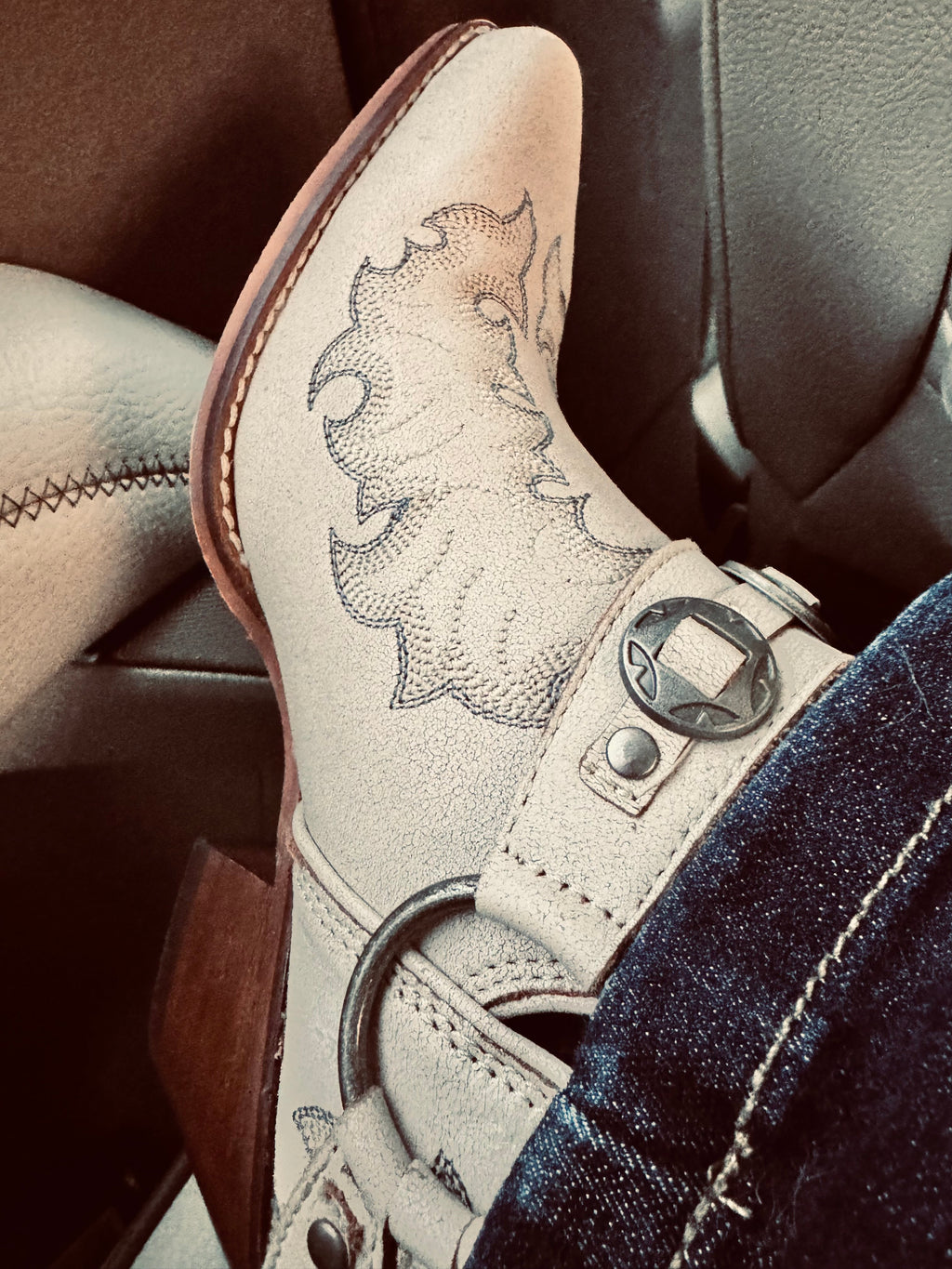 Myra Western Ember White Leather Embroidered Booties
