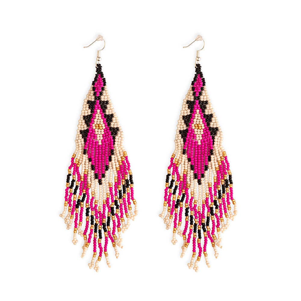Leh-Onaki Magenta Beaded Statement Earrings