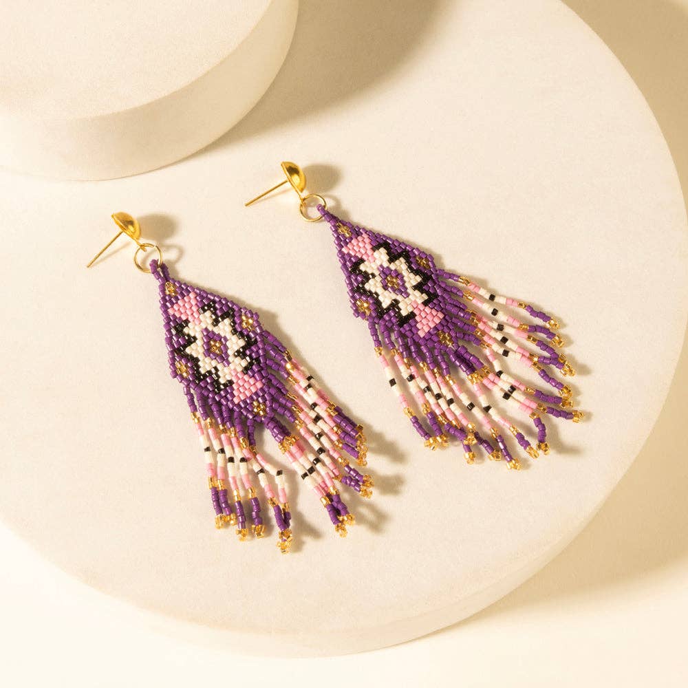 Starfall Beaded Fringe Earrings in Wildberry