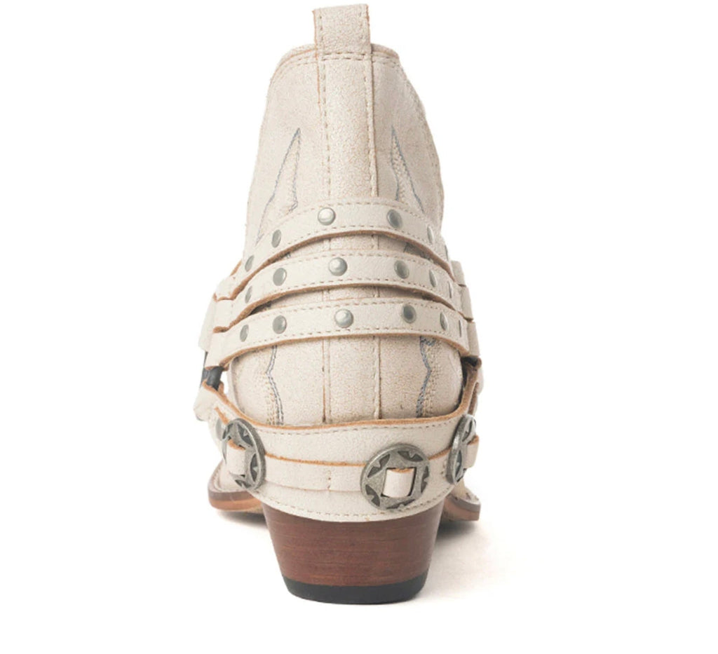 Myra Western Ember White Leather Embroidered Booties