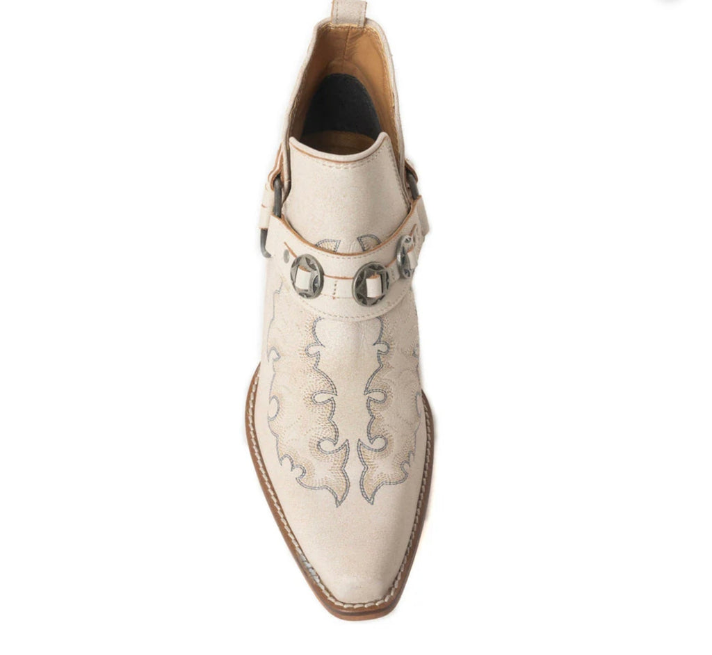 Myra Western Ember White Leather Embroidered Booties