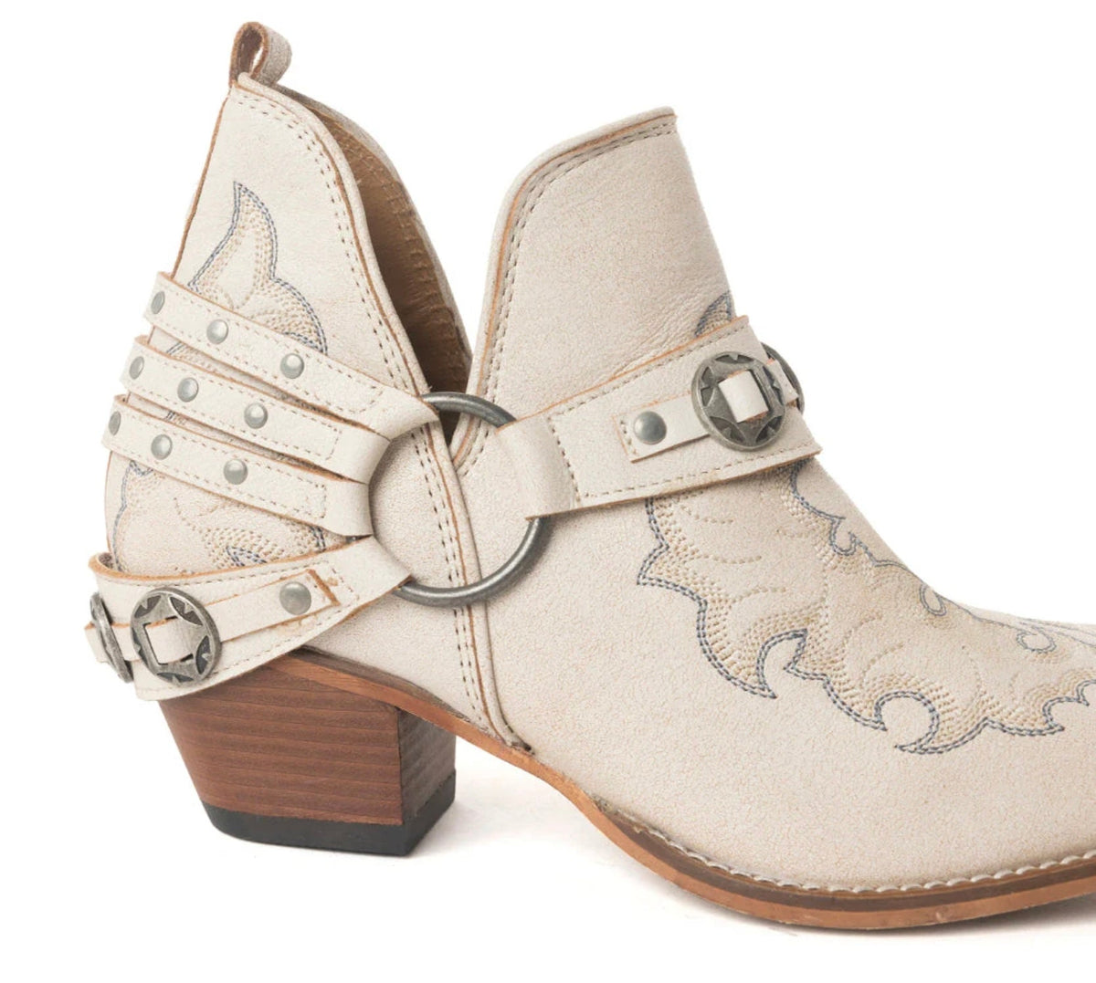 Myra Western Ember White Leather Embroidered Booties