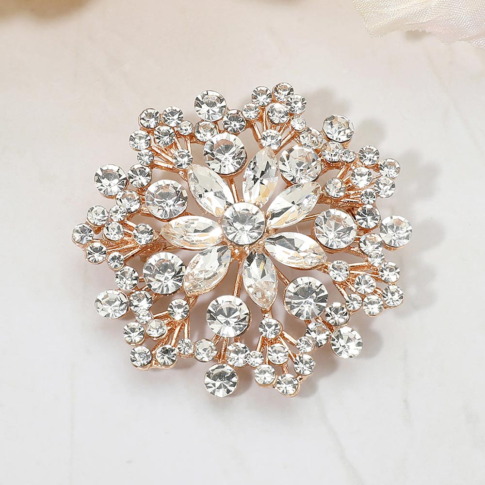 Floral Crystal Rhinestone Cluster Pin Brooch