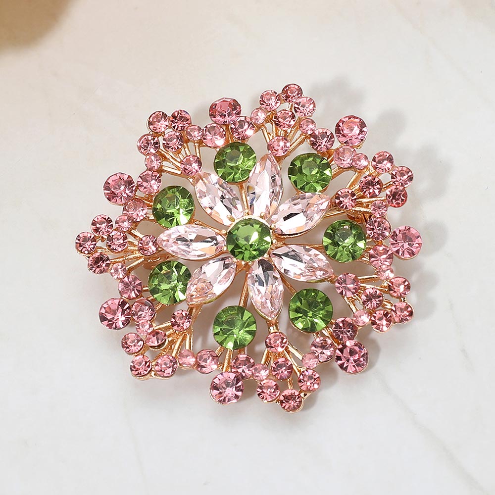 Floral Crystal Rhinestone Cluster Pin Brooch