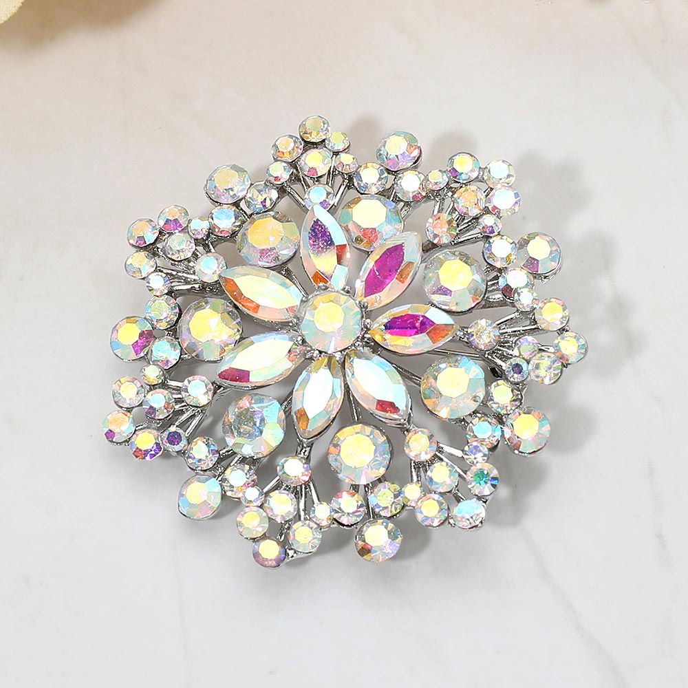 Floral Crystal Rhinestone Cluster Pin Brooch