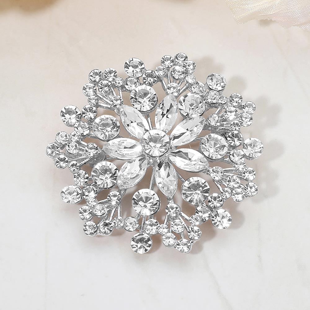 Floral Crystal Rhinestone Cluster Pin Brooch