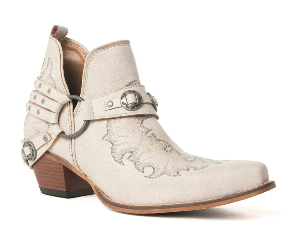 Myra Western Ember White Leather Embroidered Booties