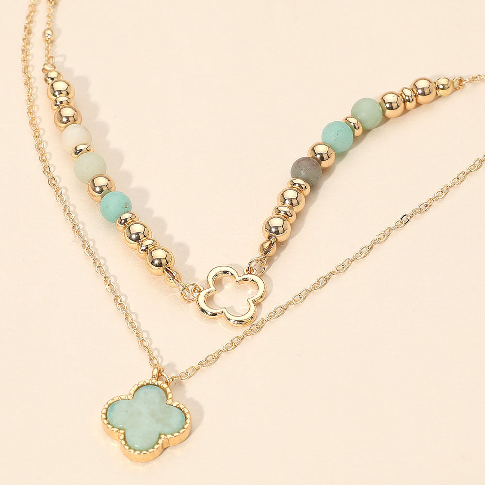 Layered Quatrefoil Pendant Accent Necklace