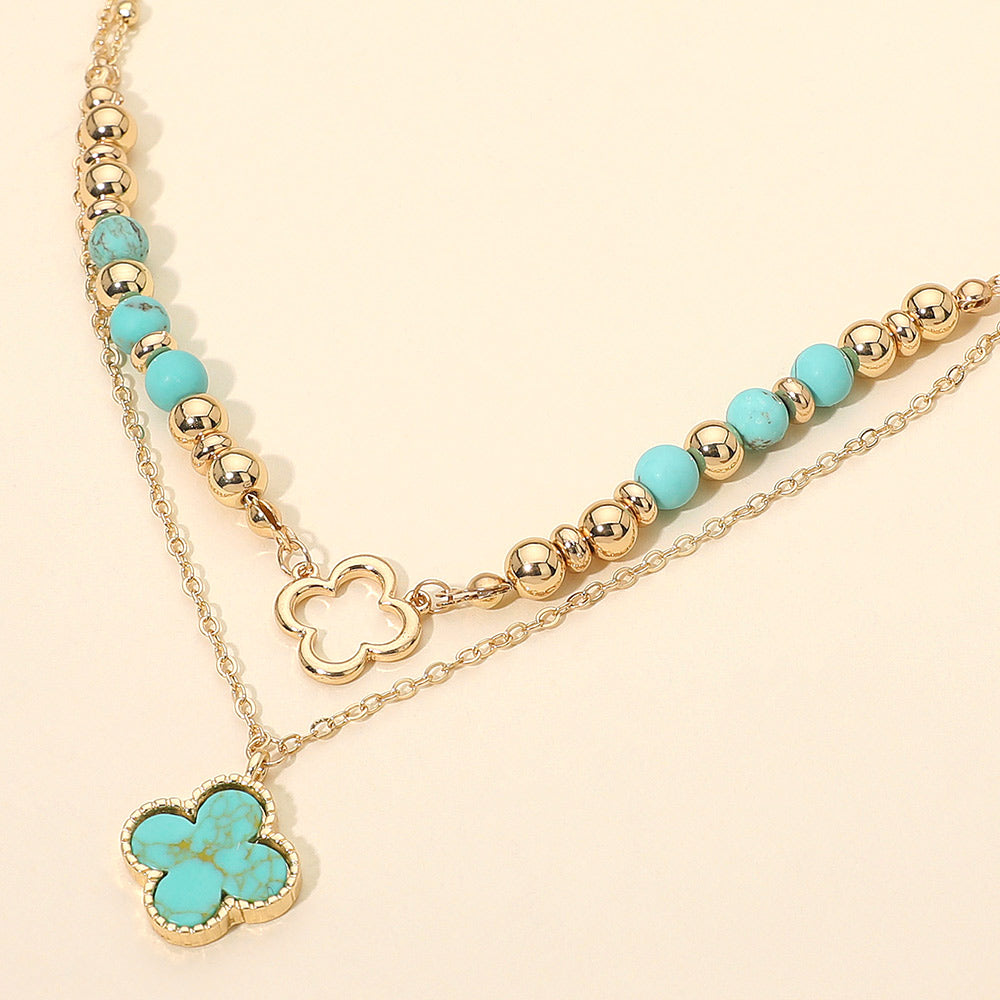 Layered Quatrefoil Pendant Accent Necklace