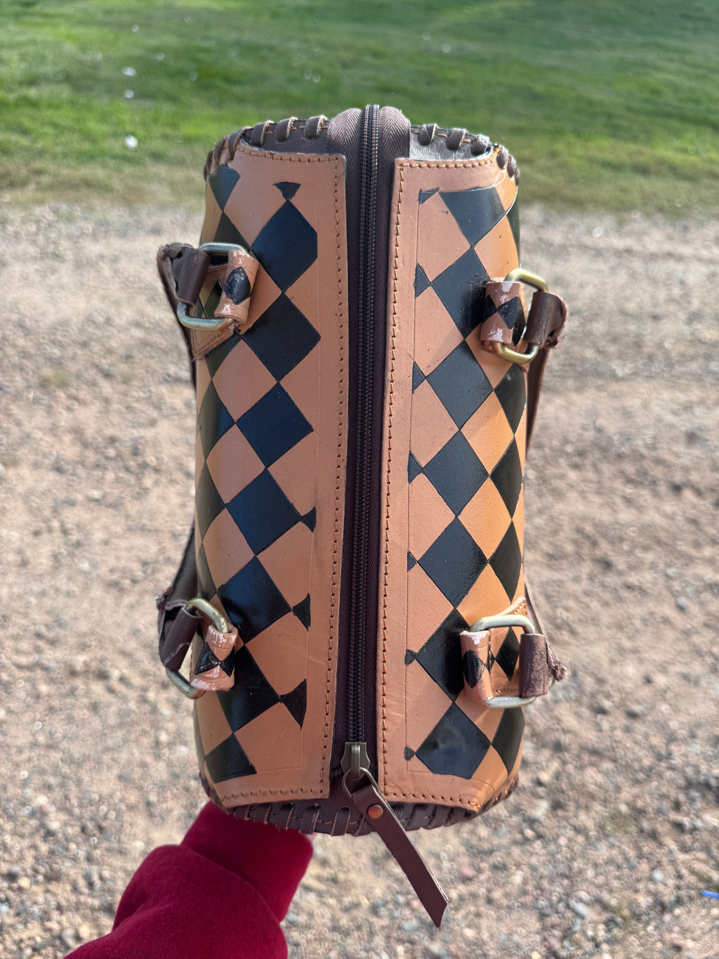 Caramel Espresso Checkered Leather Speedy Purse with Optional Wallet