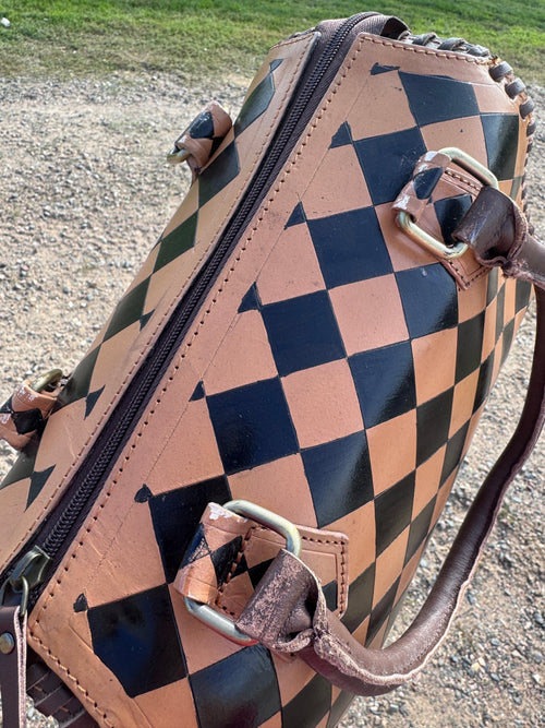 Caramel Espresso Checkered Leather Speedy Purse with Optional Wallet