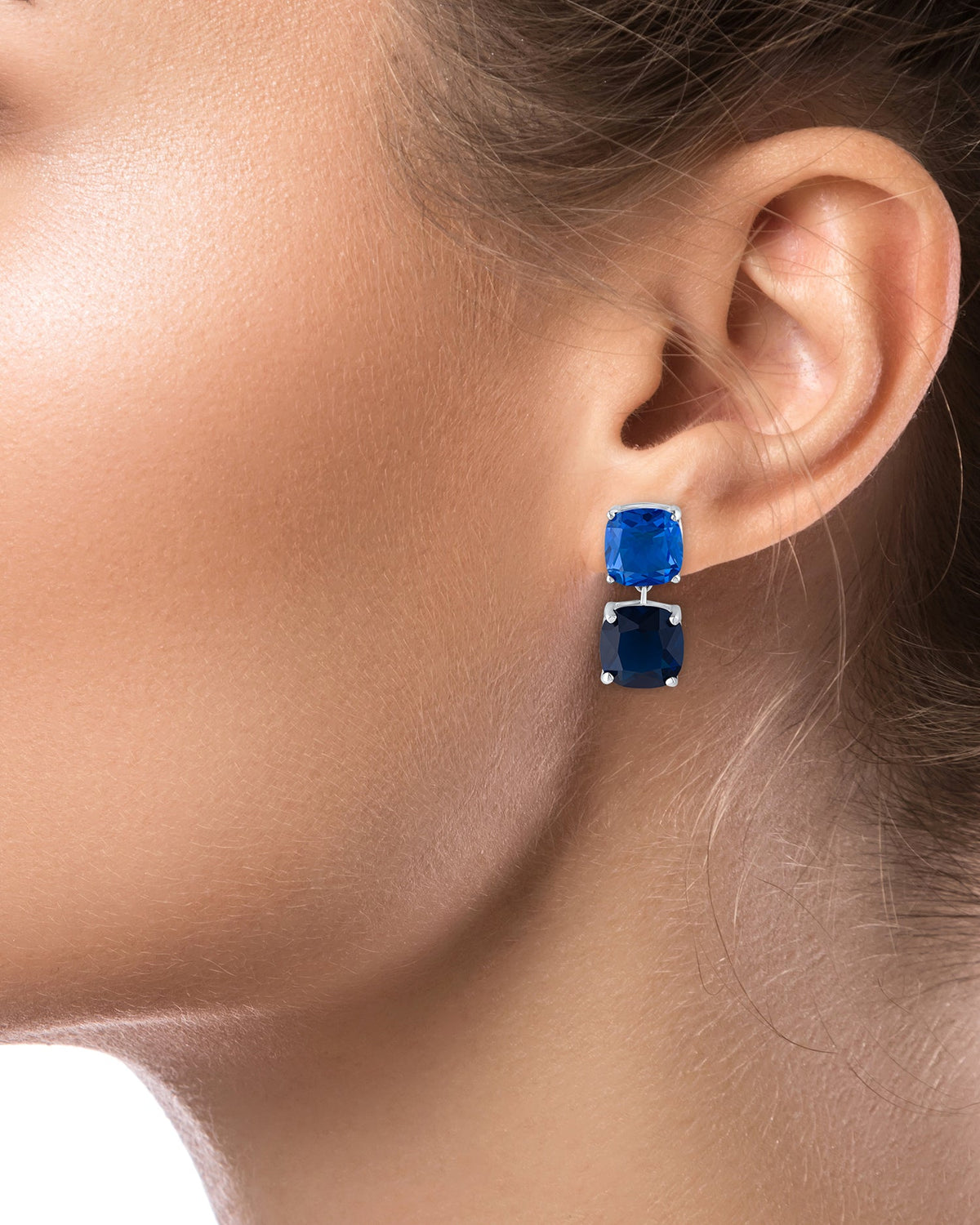 Blue Sapphire & Tanzanite-Color CZ Drop Earrings