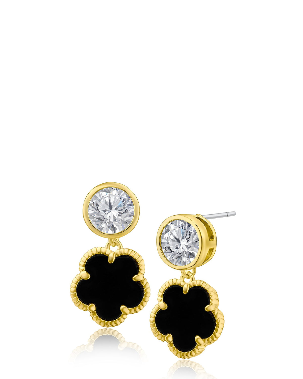 Round CZ Stud & Clover Drop Earrings by Kenneth J Lane