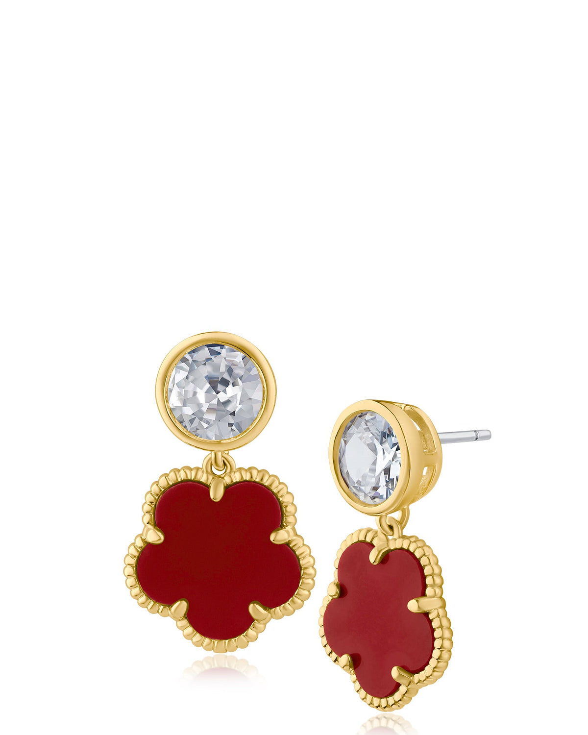 Round CZ Stud & Clover Drop Earrings by Kenneth J Lane