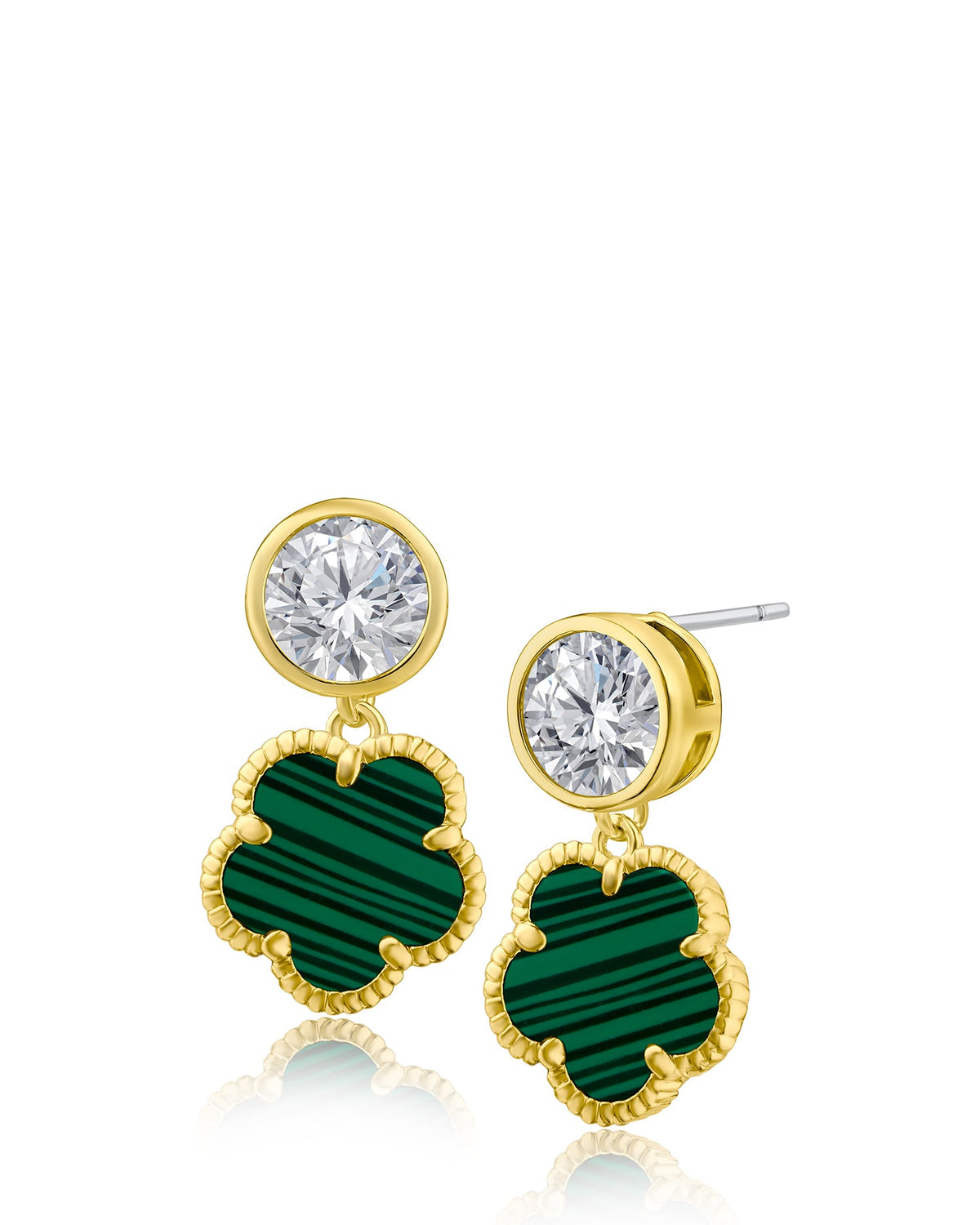 Round CZ Stud & Clover Drop Earrings by Kenneth J Lane