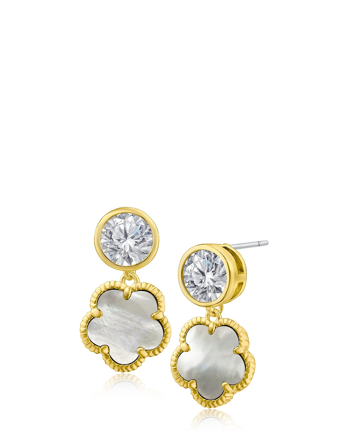 Round CZ Stud & Clover Drop Earrings by Kenneth J Lane