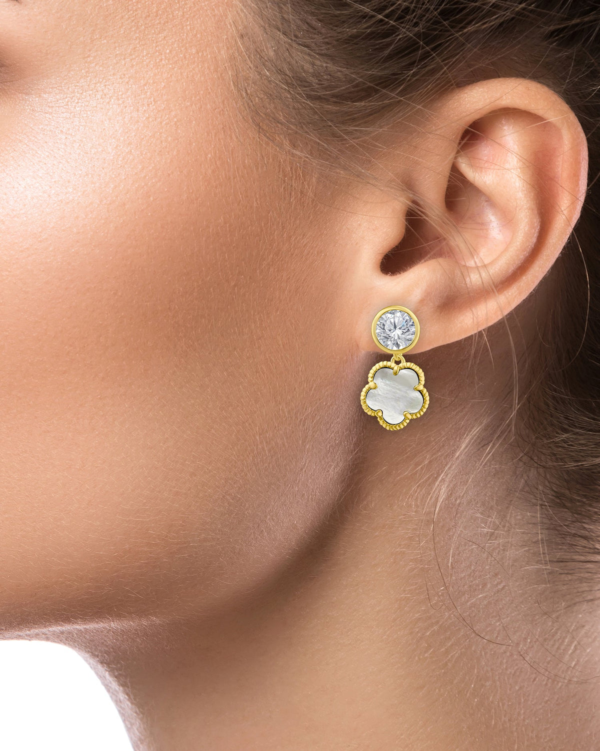 Round CZ Stud & Clover Drop Earrings by Kenneth J Lane
