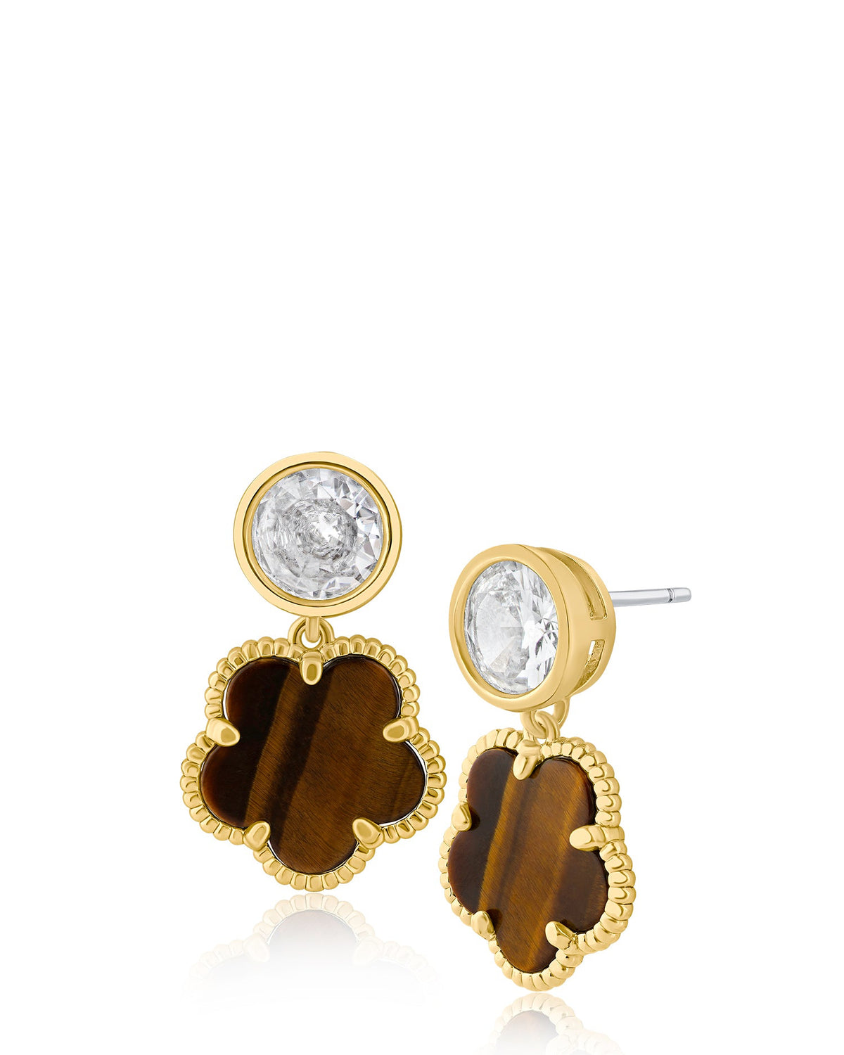 Round CZ Stud & Clover Drop Earrings by Kenneth J Lane