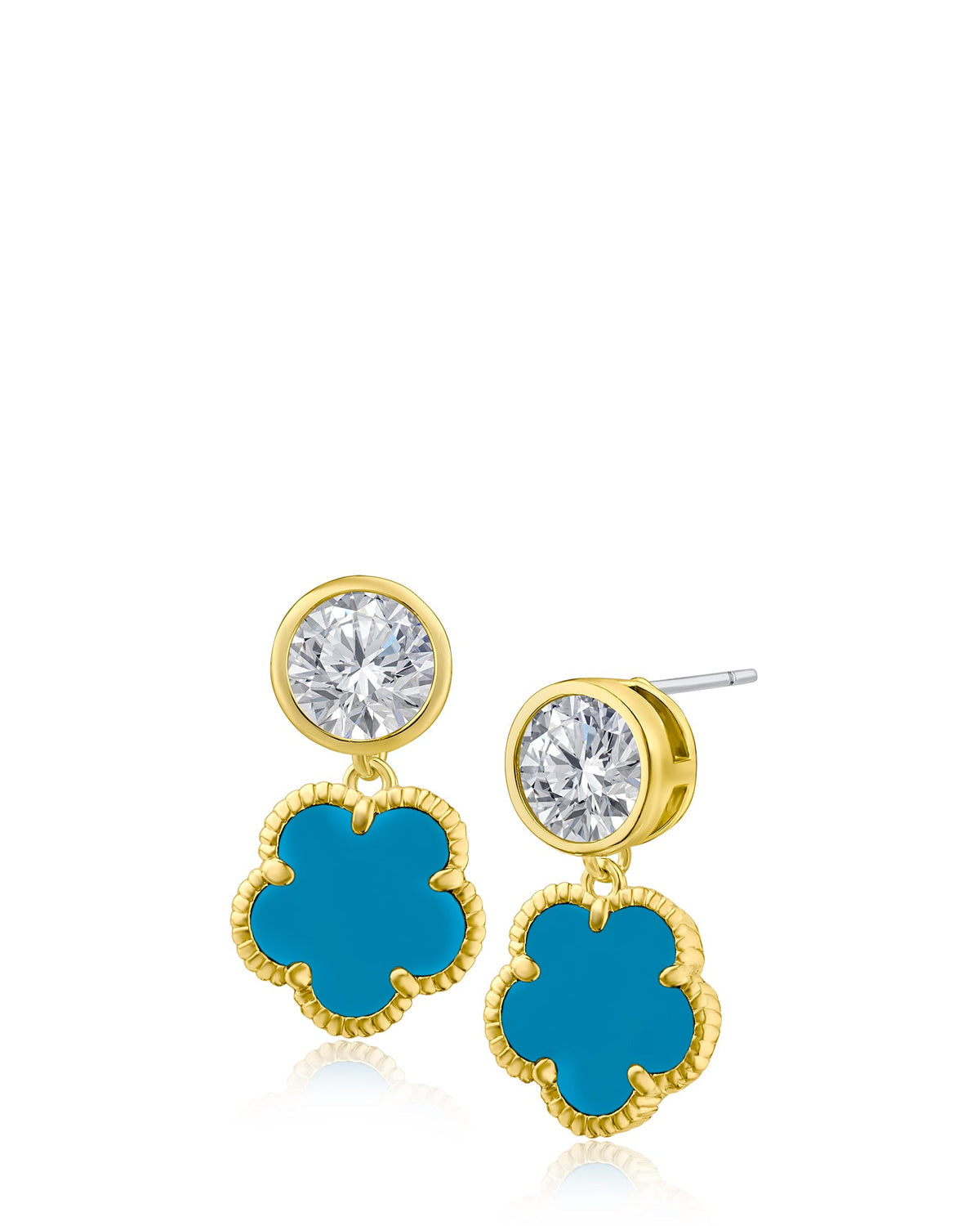 Round CZ Stud & Clover Drop Earrings by Kenneth J Lane