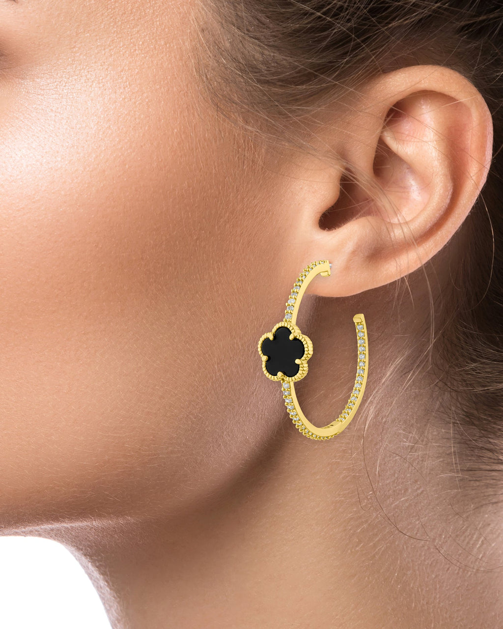 Pavé CZ Clover Hoop Earrings