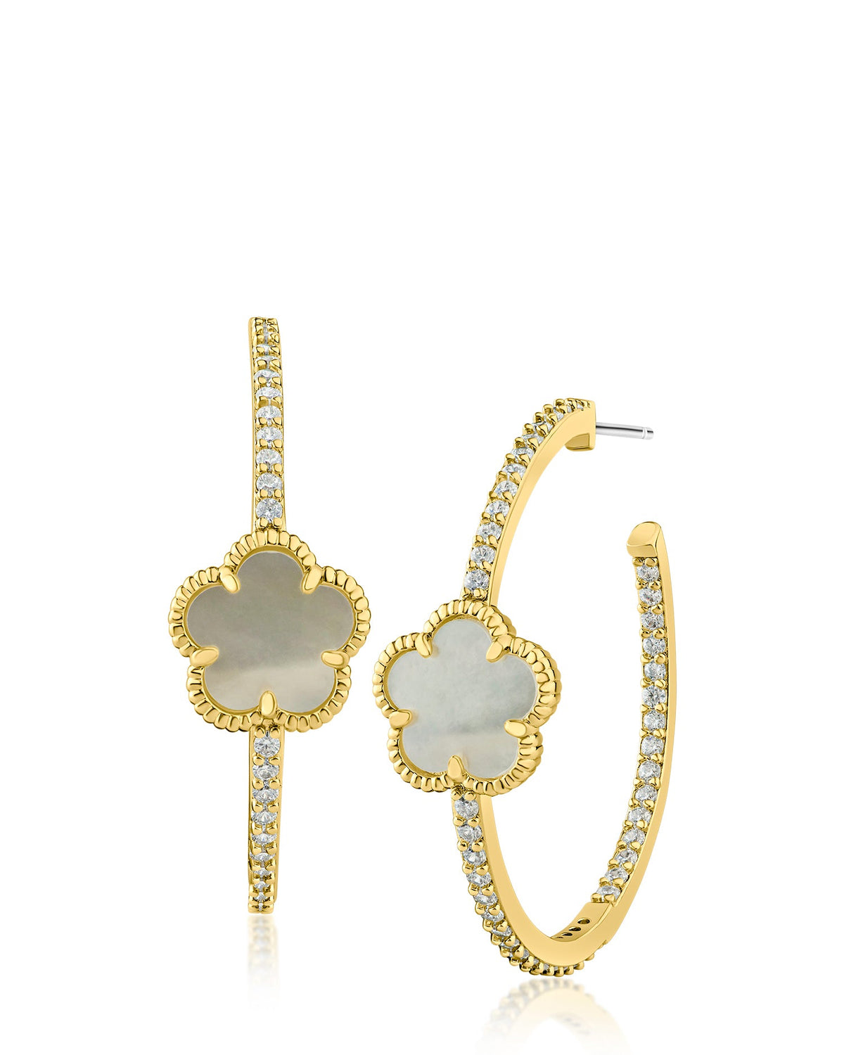 Pavé CZ Clover Hoop Earrings