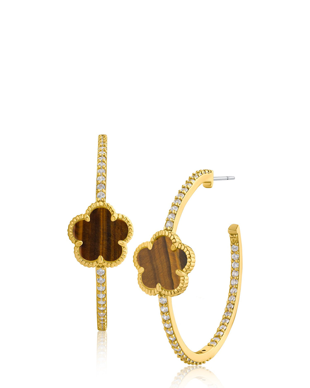 Pavé CZ Clover Hoop Earrings
