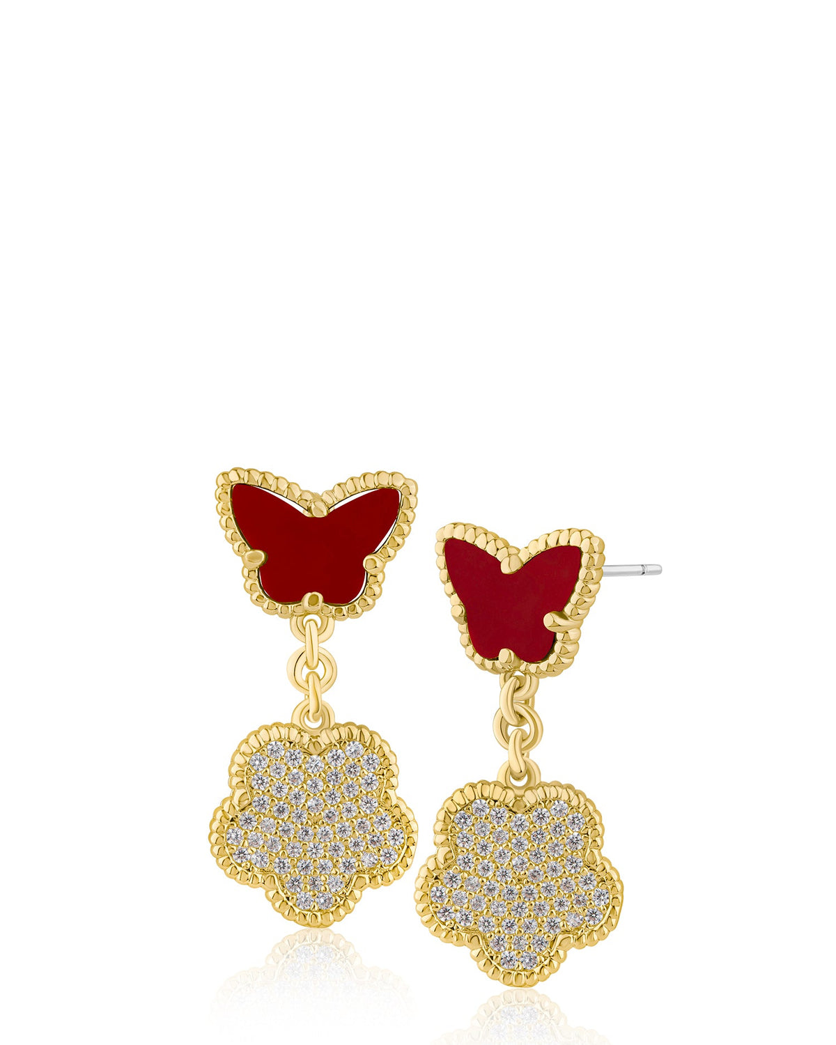 Pavé CZ Butterfly & Clover Drop Earrings