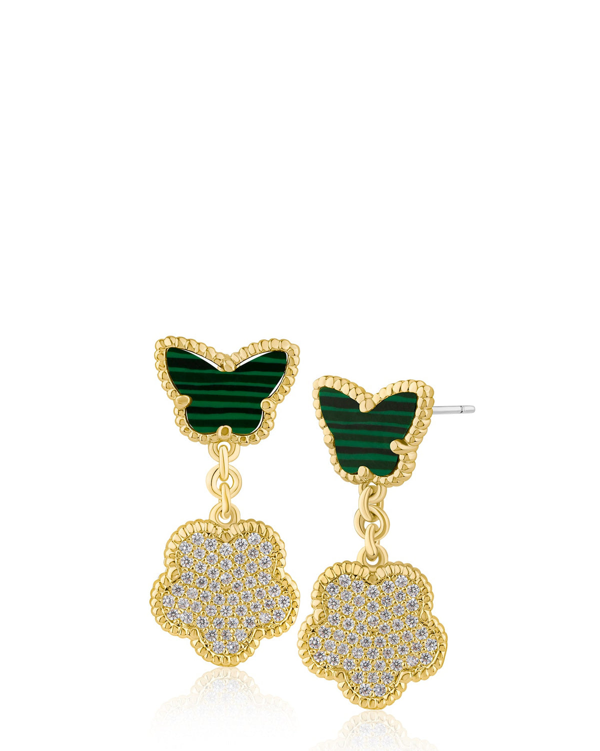 Pavé CZ Butterfly & Clover Drop Earrings