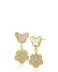 Pavé CZ Butterfly & Clover Drop Earrings