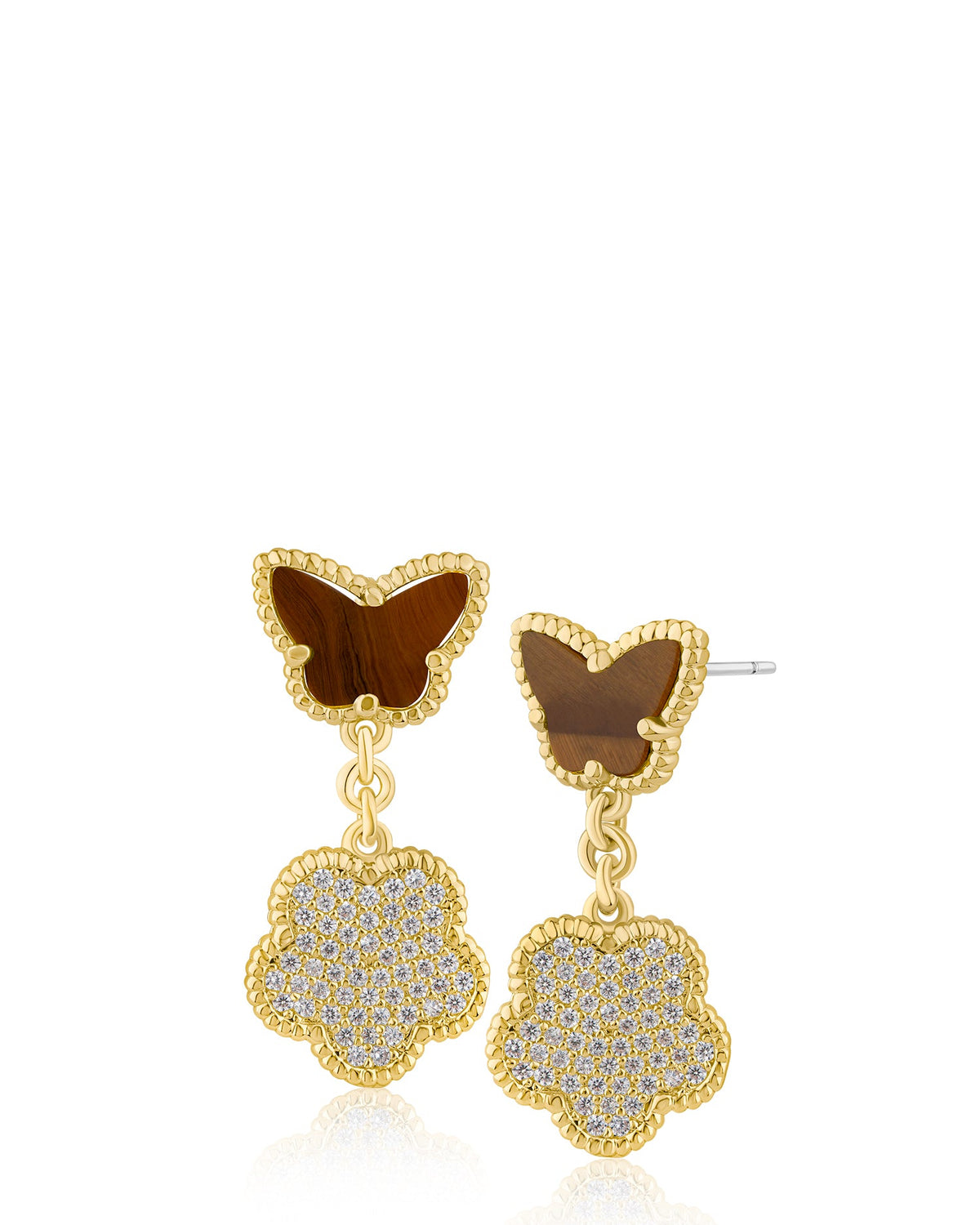 Pavé CZ Butterfly & Clover Drop Earrings