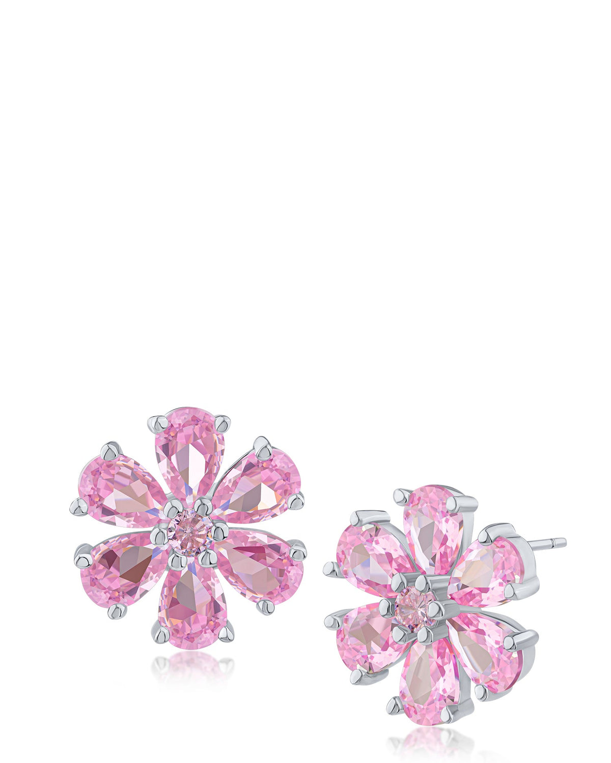 Pear-Cut CZ Flower Stud Earrings