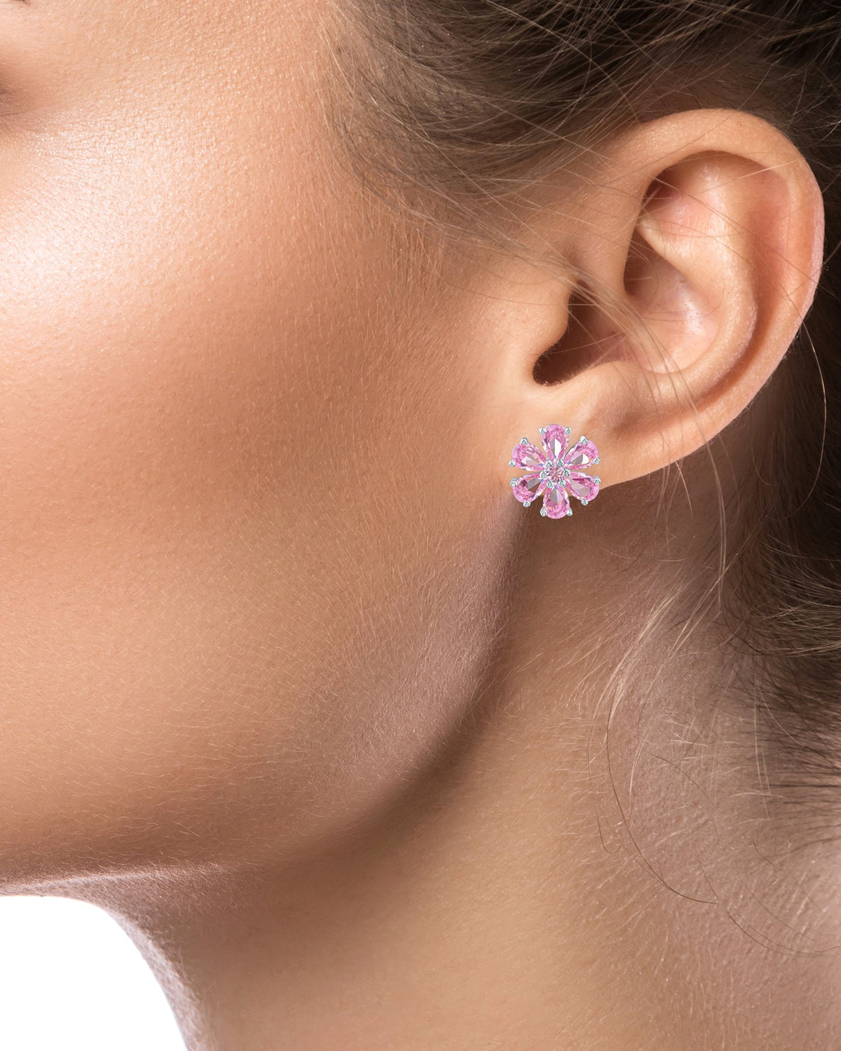 Pear-Cut CZ Flower Stud Earrings