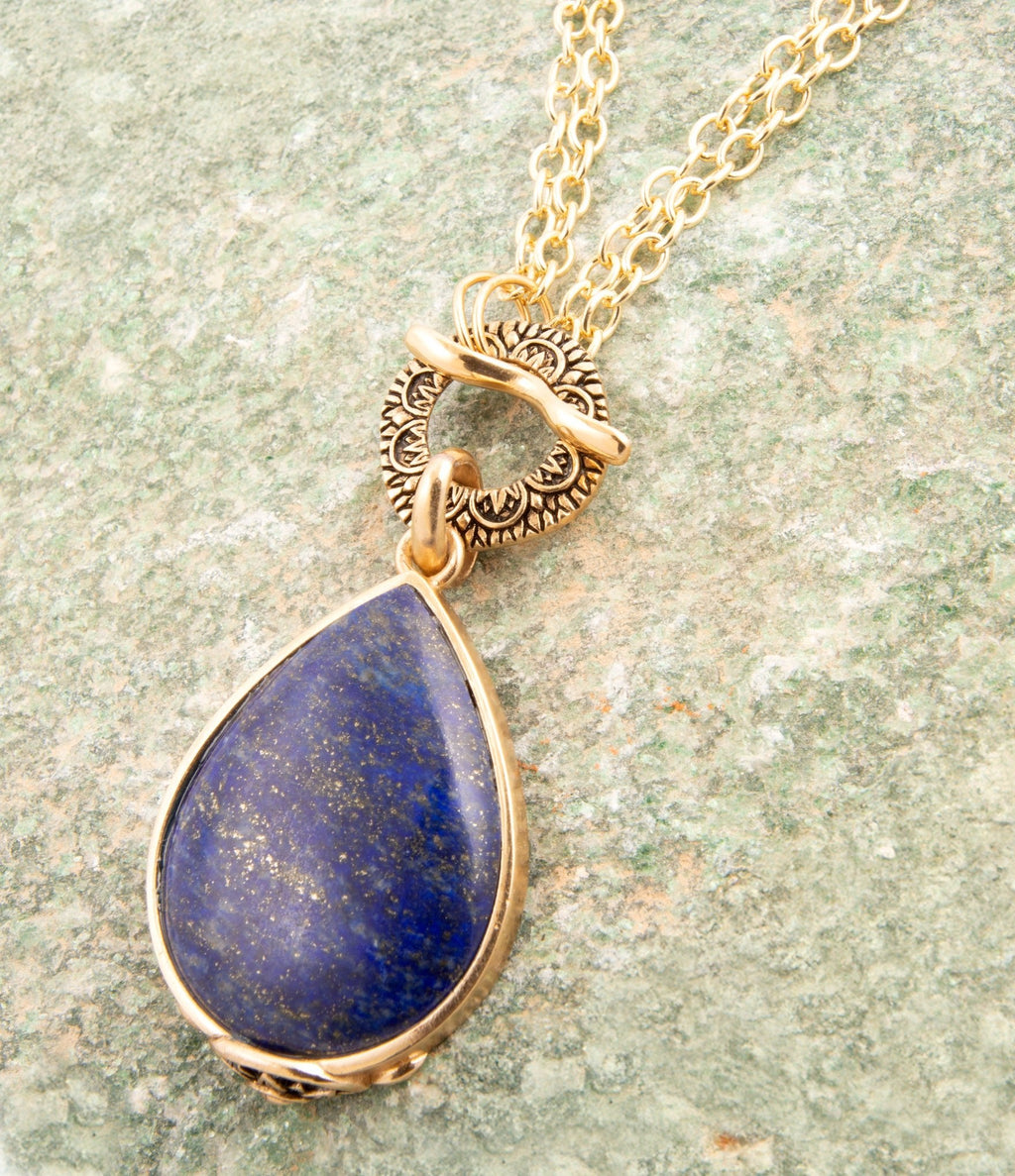 Blue Lapis Lazuli Gold Tone Pendant Necklace