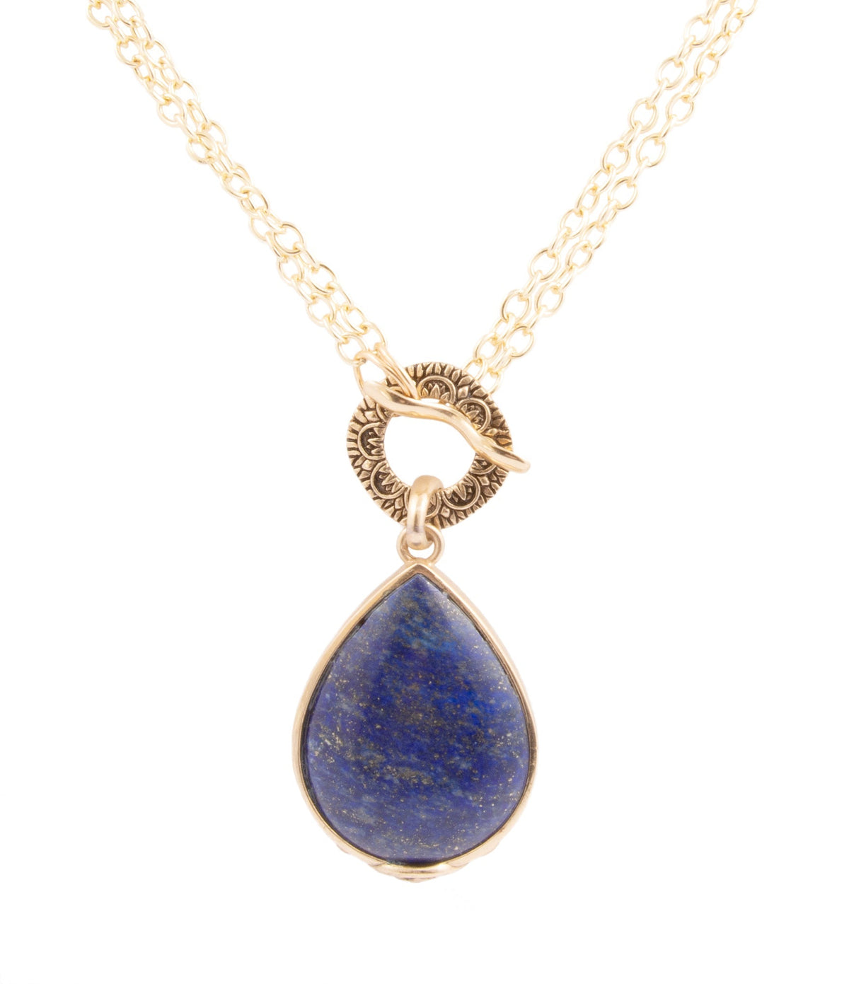 Blue Lapis Lazuli Gold Tone Pendant Necklace