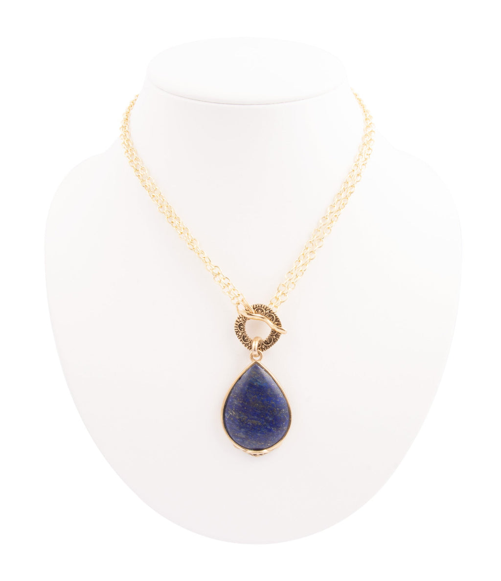 Blue Lapis Lazuli Gold Tone Pendant Necklace