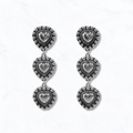 Western Triple Heart Concho Dangle Earrings in Silver Tone