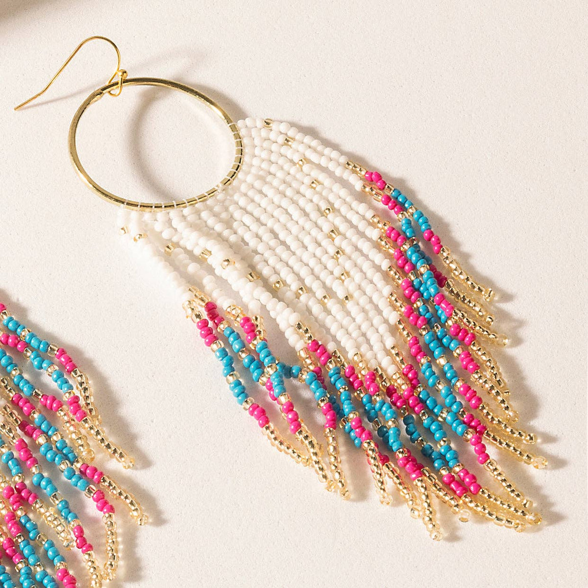 Vaquera Glow Beaded Fringe Earrings in Fuchsia Bloom