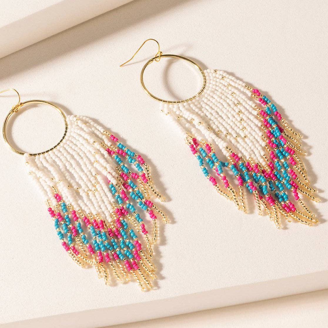 Vaquera Glow Beaded Fringe Earrings in Fuchsia Bloom