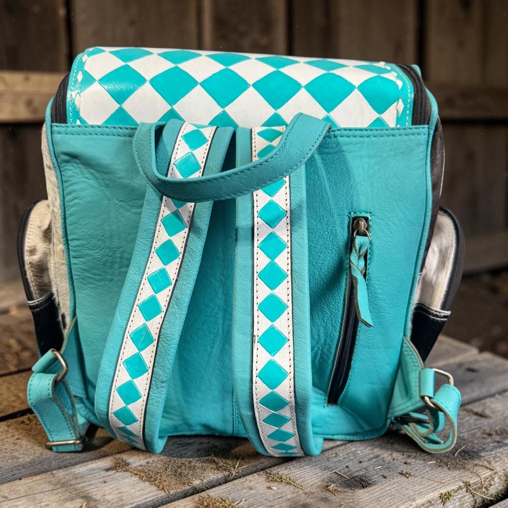 Genuine Cowhide Leather Checkered Backpack