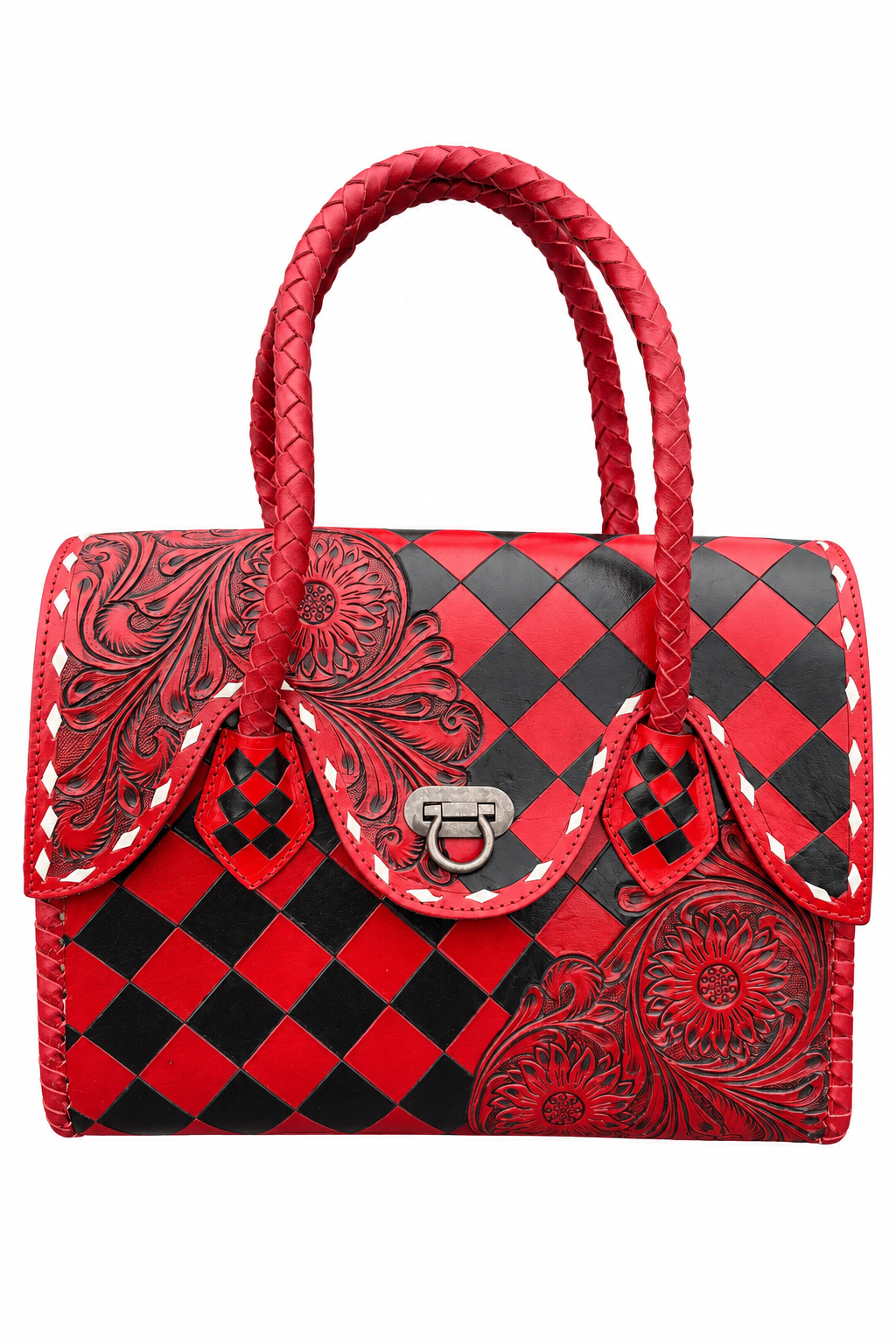 Western Genuine Leather Checkered Handbag by Double B