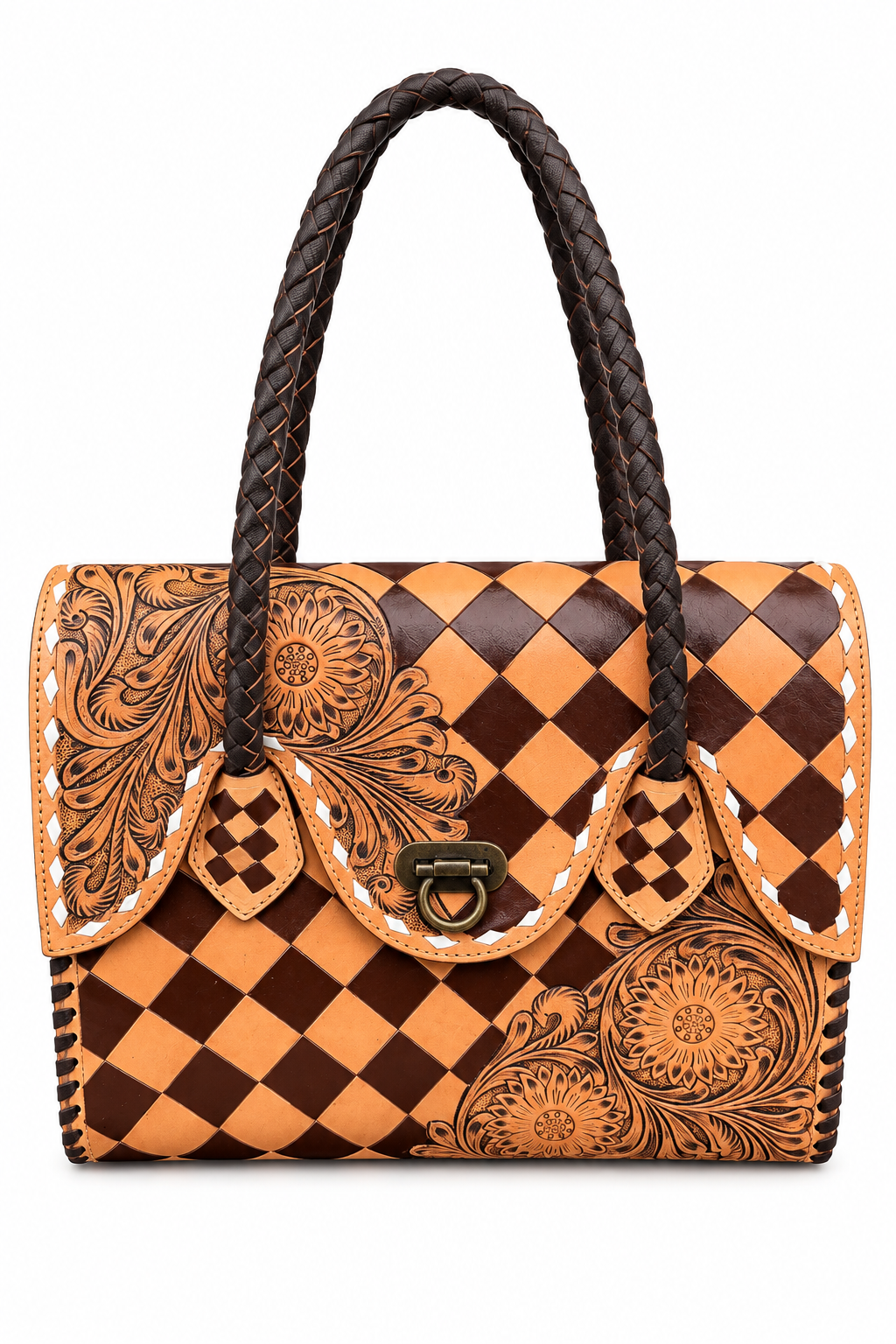 Western Genuine Leather Checkered Handbag by Double B